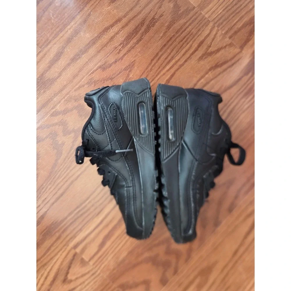 Nike Air Max 90 LTR Triple Black Leather Kids Sneakers CD6867-001 Size 12.5C‎